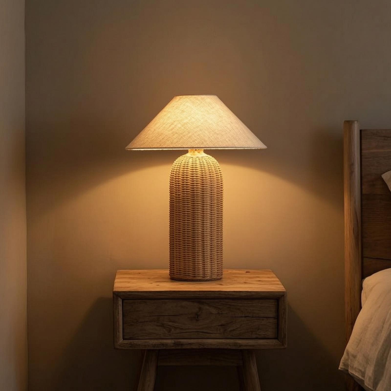 Decor Lighting Lamps - Lampka nocna z rattanową podstawą i